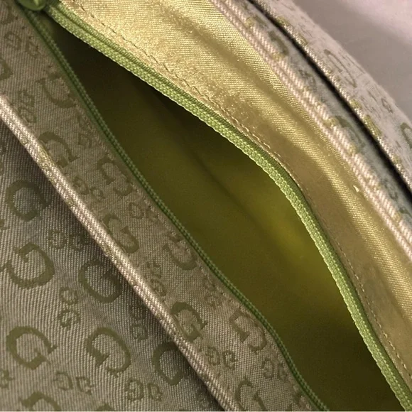 Vintage GUESS Y2K Green Shoulder Bag Monogram Brass Buckle Purse Croc Pattern - Picture 13 of 16